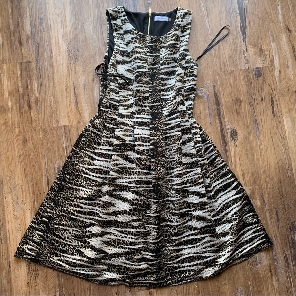 Calvin Klein Cheetah Print Fit and Flare Dress